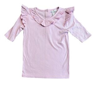 Janie and Jack Light Pink Long Sleeve Ruffled Collar Tee